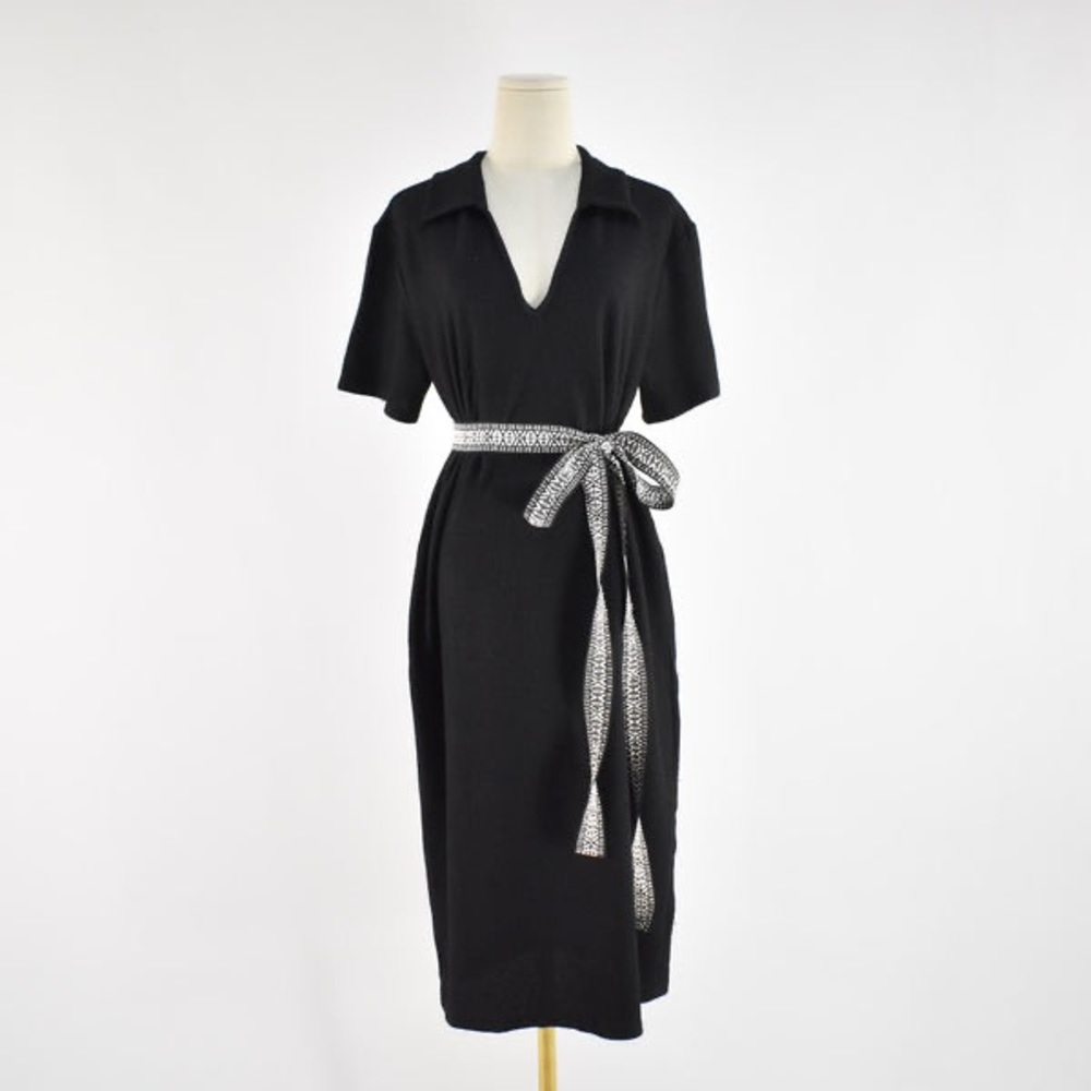 Zara Textured Midi Dress with Printed Belt